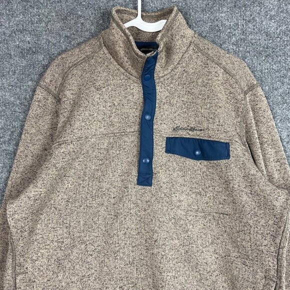 Eddie Bauer Snap T Pullover Fleece Jacket Mens Size L Brown Heather - Picture 2 of 9